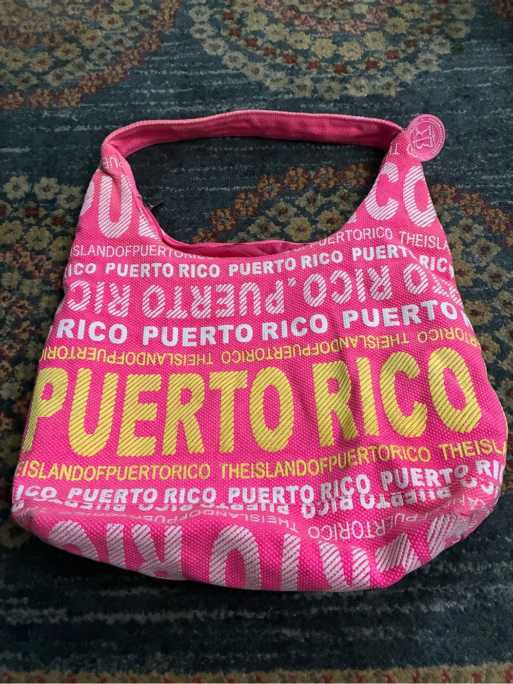 Robin Ruth Bright Pink & Yellow Puerto Rico Logo Hobo Bag